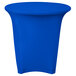 A royal blue Snap Drape spandex table cover on a round table.