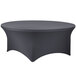 A charcoal Snap Drape spandex table cover on a round table.