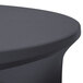 A charcoal Snap Drape spandex contour cover on a round table.
