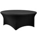 A black Snap Drape contour table cover on a round table.