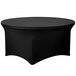 A black Snap Drape spandex table cover on a round table.