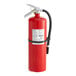 A red Badger Advantage fire extinguisher with a black hose.