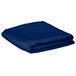 A folded royal blue Intedge rectangular table cover.