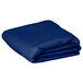A folded royal blue Intedge rectangular table cover.