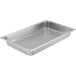 A silver stainless steel Choice steam table pan with a wire mesh footed grate.