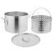A Vollrath stainless steel Boiler / Fryer pot with lid and basket.