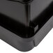 A black rectangular Continental wall hugger trash can with a black drop shot lid on top.
