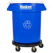 A blue and white Continental Huskee recycling trash can on wheels.