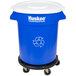 A blue Continental Huskee trash can with wheels.