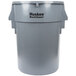 A grey plastic Continental Huskee trash can with black text.