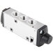 A white and black Nemco directional valve with three holes.