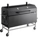 A black rectangular Backyard Pro smoker grill with wheels.