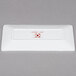 A white rectangular plate with a red logo.