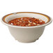 A red Diamond Rodeo melamine bowl filled with chili, onions, and beans.