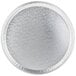 A round silver Durable Packaging catering tray with a white border.