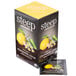 A box of Steep By Bigelow Organic Chamomile Citrus Herbal Tea Bags on a counter with a lemon on it.