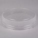 A clear plastic round high dome lid with a small hole.