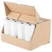 A cardboard box with a white Point Plus thermal paper roll inside.
