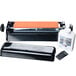 A black rectangular Dexter-Russell knife sharpener with orange and black rollers.