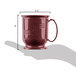 A red Cambro Shoreline Collection insulated mug with a handle and measurements on it.