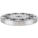 A stainless steel Globe #12 meat grinder plate with eight holes.