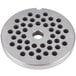 A Globe stainless steel meat grinder plate with 1/4" holes.