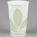 A white Bare by Solo paper cold cup with green leaves printed on it.