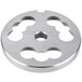 A Globe #12 stainless steel circular metal stuffing plate with holes.