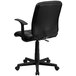 A Flash Furniture black vinyl mid-back office chair with arms and wheels.