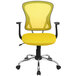 A Flash Furniture yellow office chair with black arms and a chrome base.
