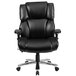A Flash Furniture black leather office chair with wheels and a chrome base.