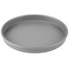 A close-up of a round grey American Metalcraft hard coat anodized aluminum pizza pan.