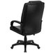 A Flash Furniture black leather office chair with padded arms and back on wheels.