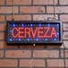 An Aarco Cerveza Beer LED sign with red and blue lights on a white background.