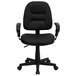 A black Flash Furniture office chair with arms and wheels.