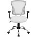 A Flash Furniture white mesh office chair with black arms.