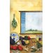 8 1/2" x 14" Menu Paper Cover with a Mediterranean border featuring a painting of a kitchen window with various vegetables on the counter.