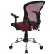 A burgundy office chair with black mesh back and chrome legs.