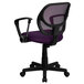 A purple office chair with black base and arms.