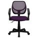 A purple Flash Furniture office chair with black wheels and arms.