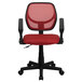 A red and black Flash Furniture mesh office chair with a swivel base.