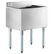 A Regency stainless steel underbar ice bin with two legs and a drain.