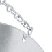 A close-up of the chains and metal plate on a Cardinal Detecto hanging scale bowl.