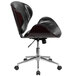 A Flash Furniture mid-back black leather conference chair with a mahogany wood base.