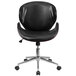 A Flash Furniture mahogany wood mid-back black leather office chair with wheels.