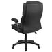 A black Flash Furniture high-back office chair with flip-up arms and wheels.