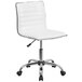 A Flash Furniture white leather office chair with chrome legs and wheels.