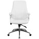 A white Flash Furniture office chair with padded chrome arms and wheels.