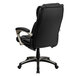A Flash Furniture black leather office chair with a chrome base and arms.