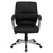 A Flash Furniture black leather office chair with silver accents.